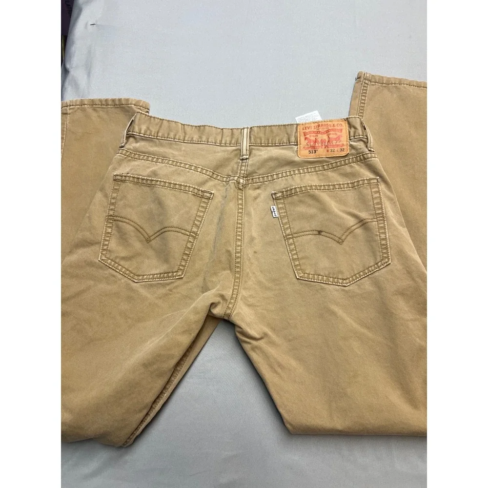 Levis 513 Slim Straight Pants Mens 32x32 Khaki Tan Cotton 08513-0026